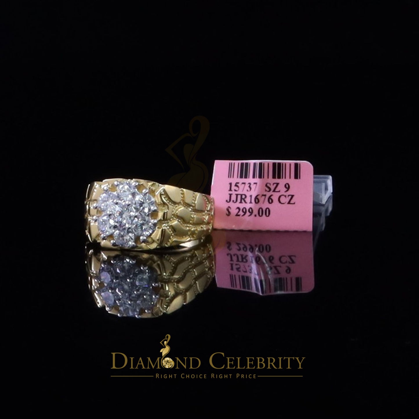 DiamondCelebritees 925 Yellow Sterling Silver 2.34ct Cubic Zirconia Promise Flower Ring Size 9