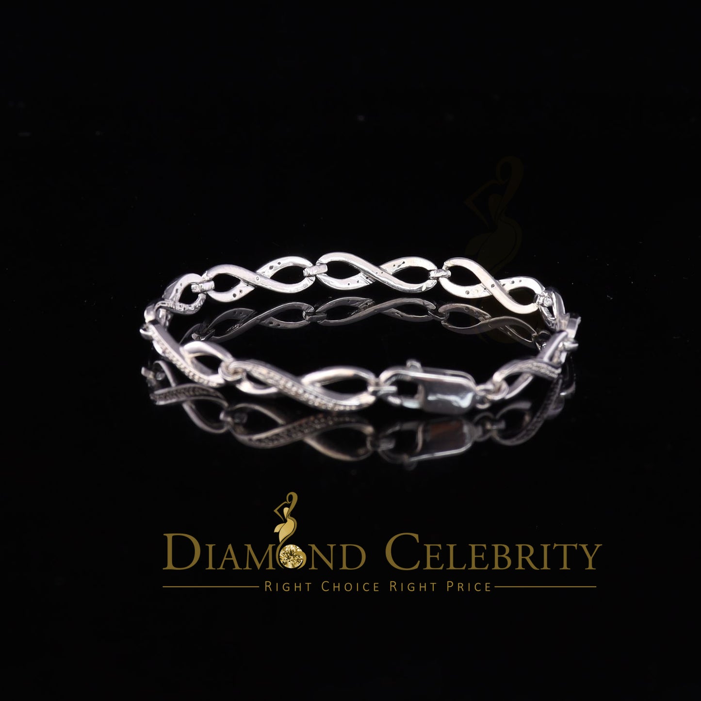 Diamondcelebritees 0.15CT Real Diamond 925 Sterling Silver White Fancy Infinite Bracelete SZ 7 Inch