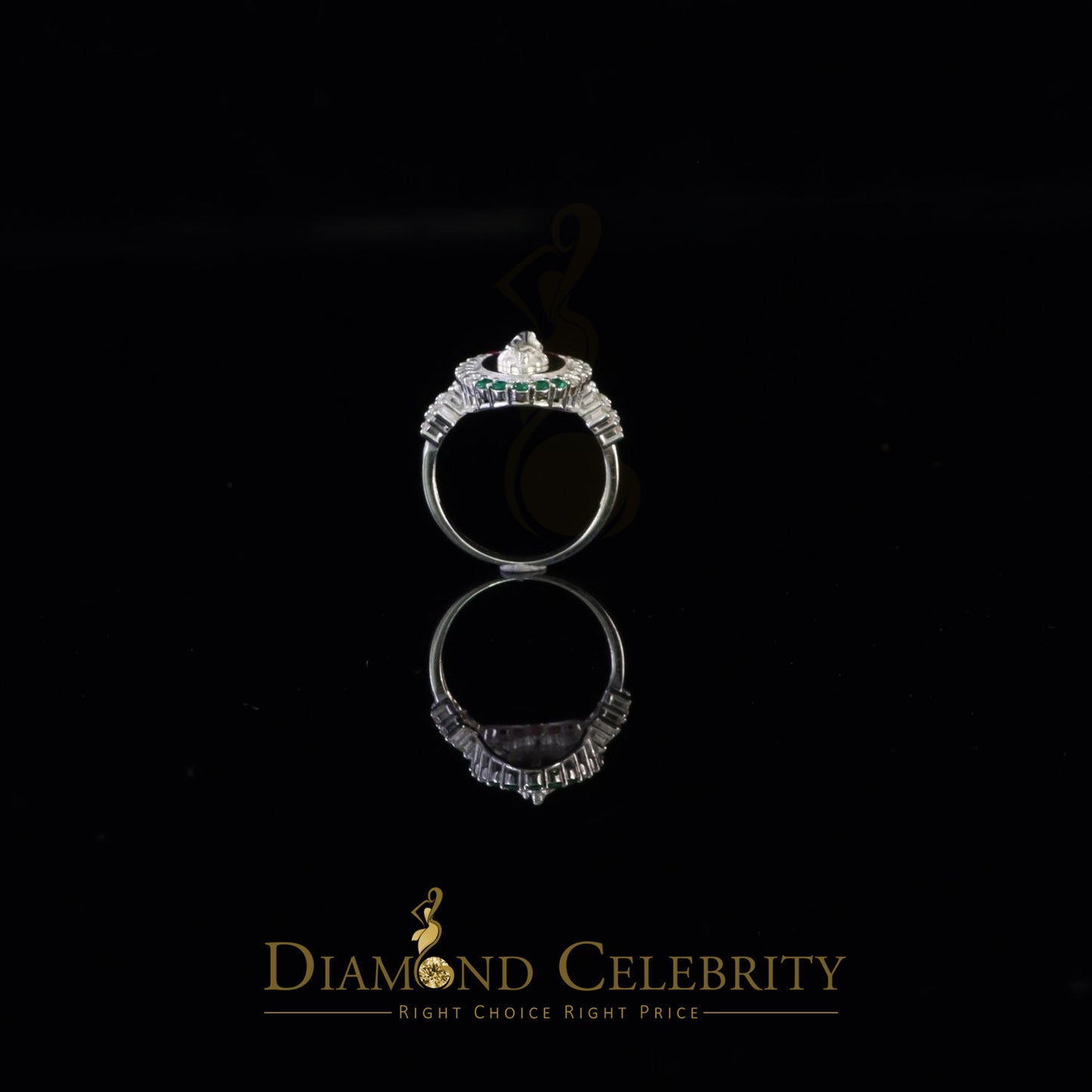 DiamondCelebritees White 925 Silver Saint Jude Thaddeus Pink & Green stone Women Religious Ring SZ7