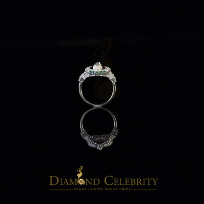 DiamondCelebritees White 925 Silver Saint Jude Thaddeus Pink & Green stone Women Religious Ring SZ7