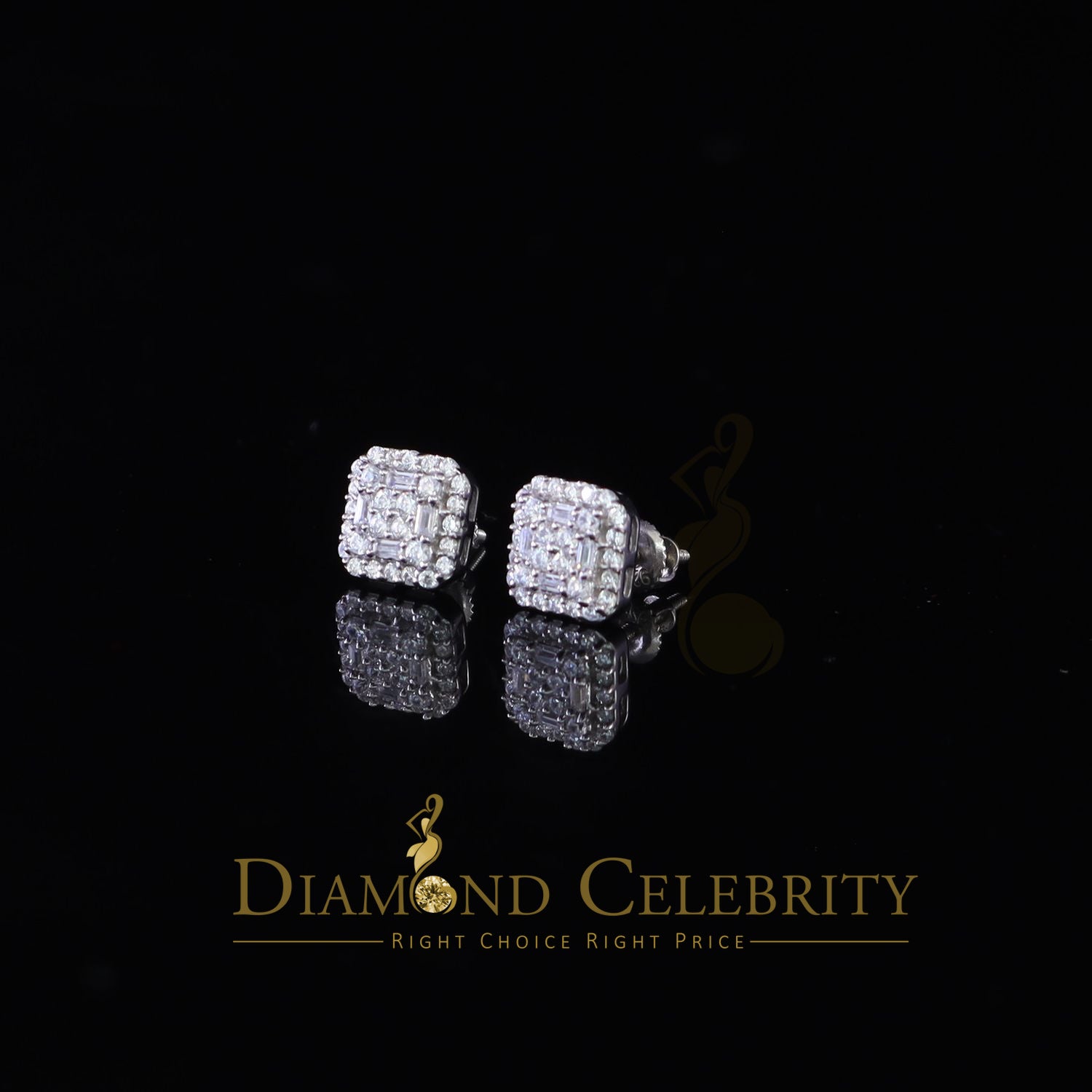 DiamondCelebritees  0.98ct Cubic Zirconia 925 White Silver Women's & Men's Hip Hop Square Earrings