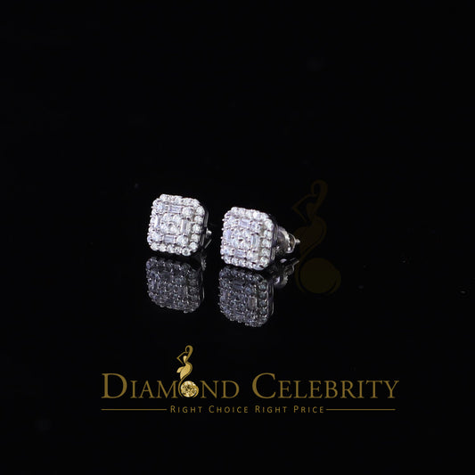 DiamondCelebritees  0.98ct Cubic Zirconia 925 White Silver Women's & Men's Hip Hop Square Earrings