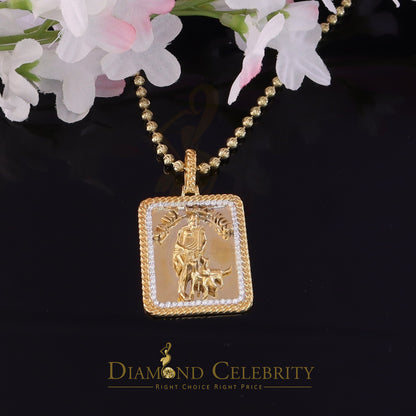 DiamondCelebritees Men's 925 Silver 0.66ct CZ ST LAZARUS "1" inch 3D look Yellow Square Pendant