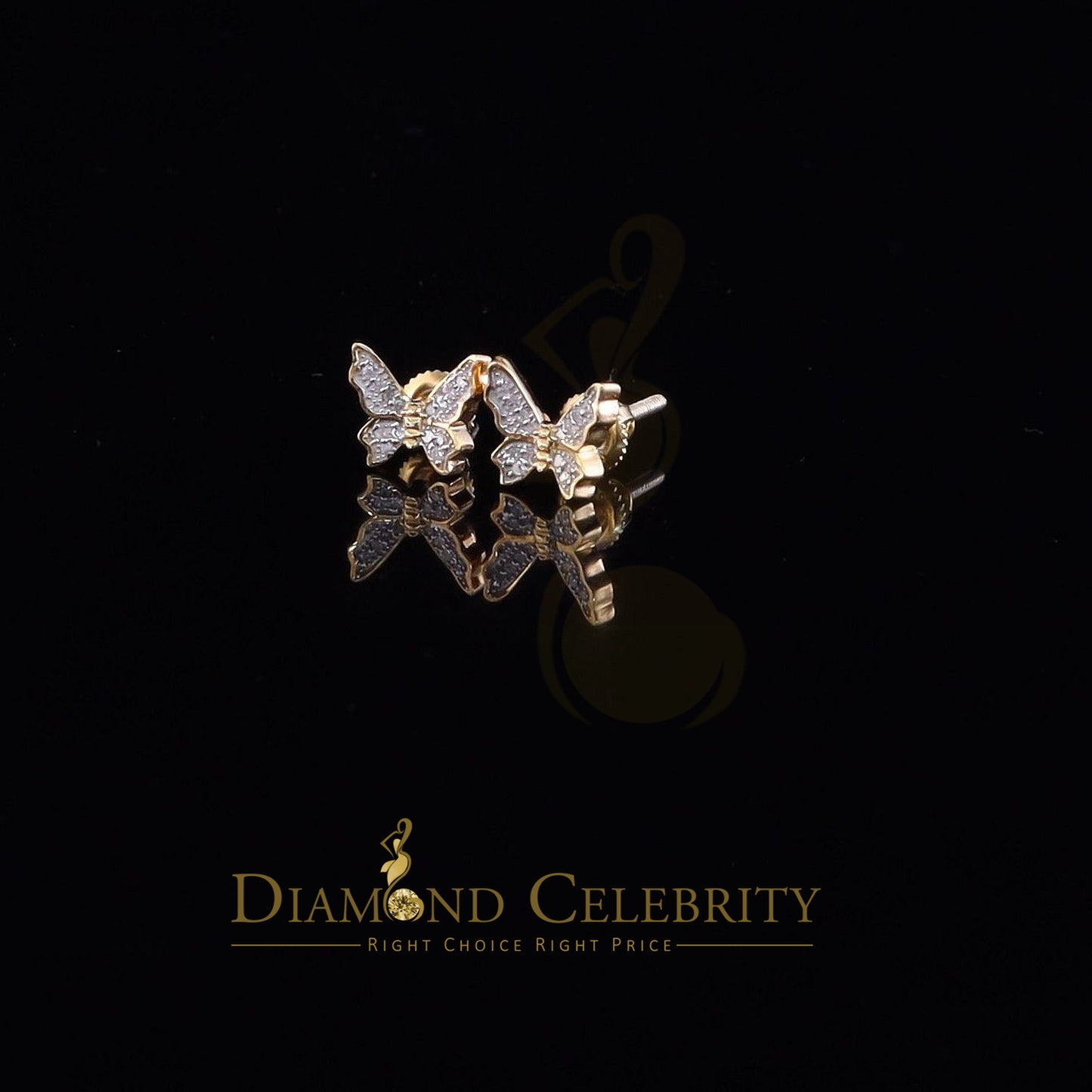 DiamondCelebritees Women's 0.10ct Real Diamond Butterfly Stud Earrings Yellow 925 Sterling Silver