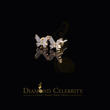 DiamondCelebritees Women's 0.10ct Real Diamond Butterfly Stud Earrings Yellow 925 Sterling Silver