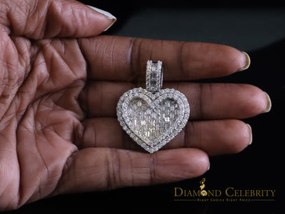Diamondcelebritees  Silver White Heart Pendant 7.50ct VVS D Clr. Baguette Moissanite for Women's