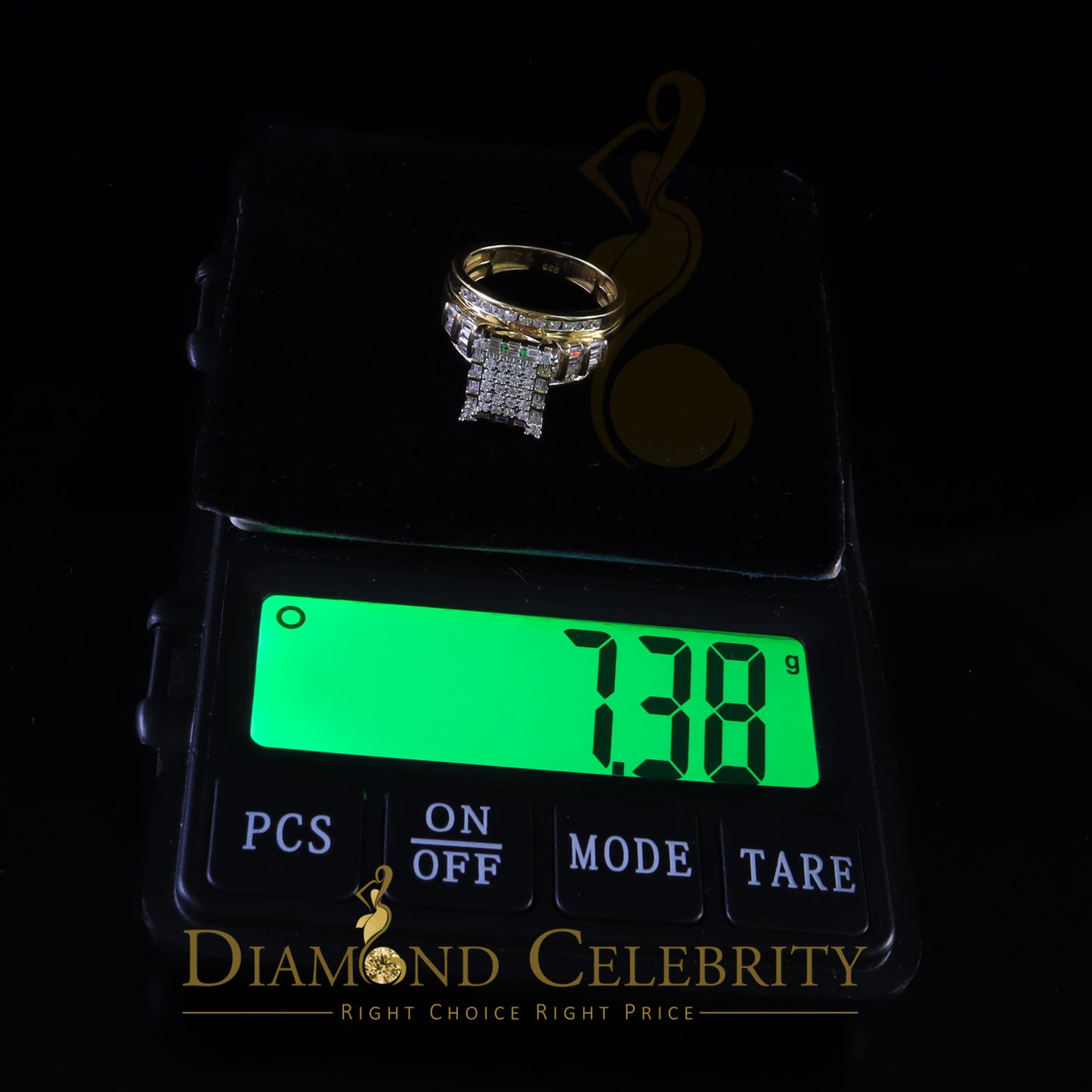DiamondCelebritees 925 Sterling Yellow Square 2.36 ct Cubic Zirconia Silver Womens Ring Size 8