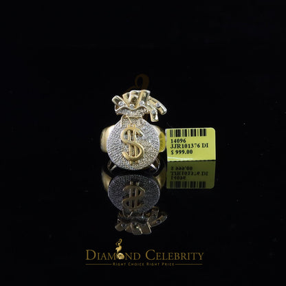 0.25 CT Real Diamond Money Bag 925 Sterling Silver Yellow Men's Ring Size 11.5