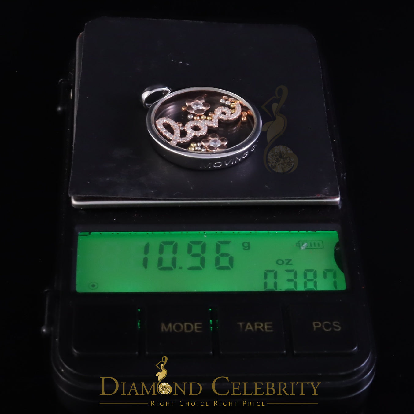 DiamondCelebritees Beautiful White Sterling Silver Charming LOVE Round Pendant with Cubic Zirconia