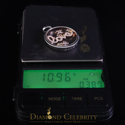 DiamondCelebritees Beautiful White Sterling Silver Charming LOVE Round Pendant with Cubic Zirconia