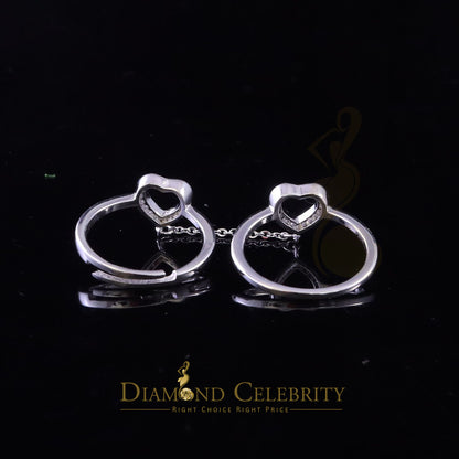DiamondCelebritees Sterling White Silver 0.50ct Cubic Zirconia Heart Rings W/Connected Chain Size 6