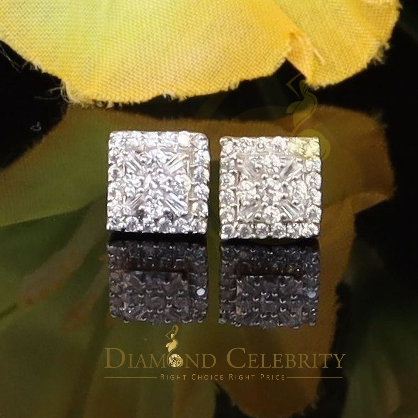 DiamondCelebritees  925 Yellow Starling Silver 0.74ct Cubic Zirconia Square Women's / Men's Earrings