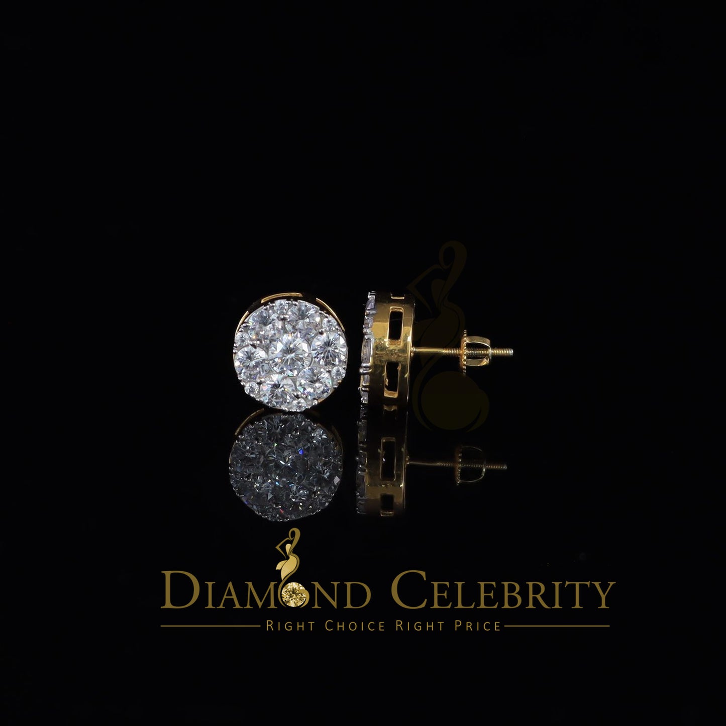 DiamondCelebritees  925 Sterling Yellow Silver 5.56ct Cubic Zirconia Women Round Stud Earrings