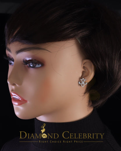 DiamondCelebritees  925 White Silver 0.60ct Cubic Zirconia Fleur de Lis Screw Back Women's Earrings