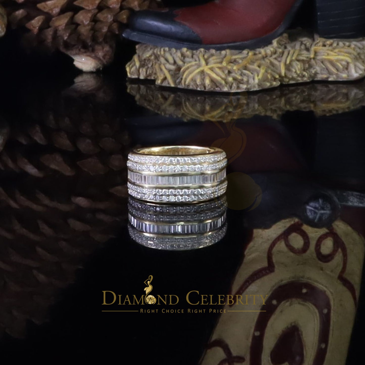 DiamondCelebritees Sterling Yellow Silver 4.50ct Cubic Zirconia ROUND Band Men's Ring Size 8.5