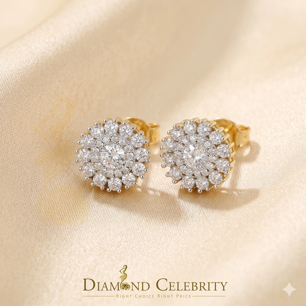 DiamondCelebritees 1.00ct VVS 'D' Moissanite Men's/Womens 925 Silver Yellow Floral Stud Earrings
