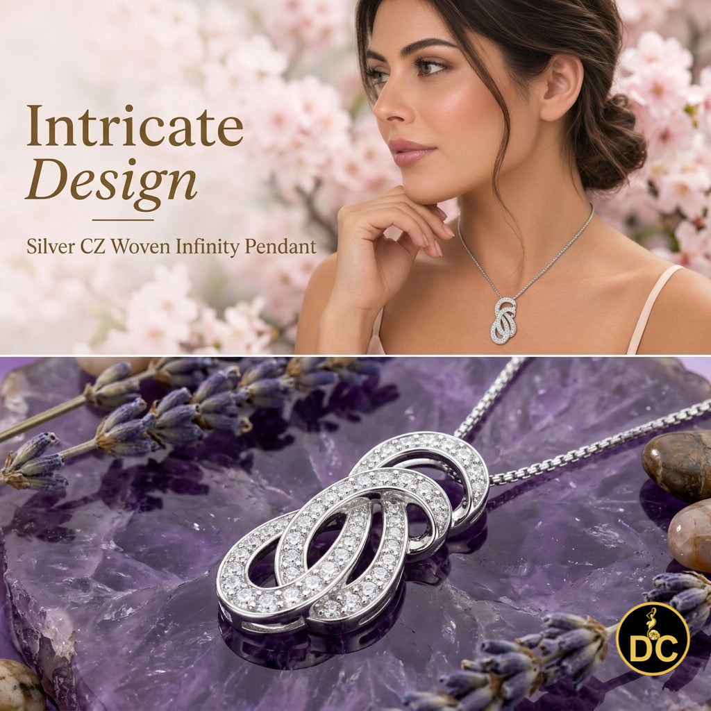 DiamondCelebritees 925 Sterling Silver 1inch Double Infinity Pendant Sparkling 0.28ct Cubic Zircon
