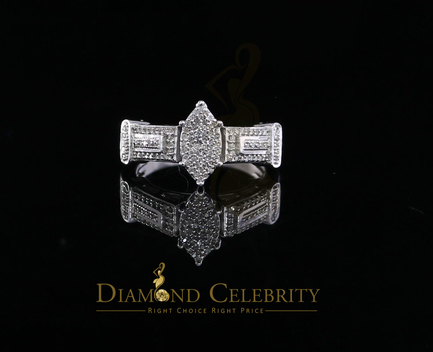 DiamondCelebritees 925 Silver White Engagement Womens Pear Shape Ring Size 7 With 0.33CT Diamond