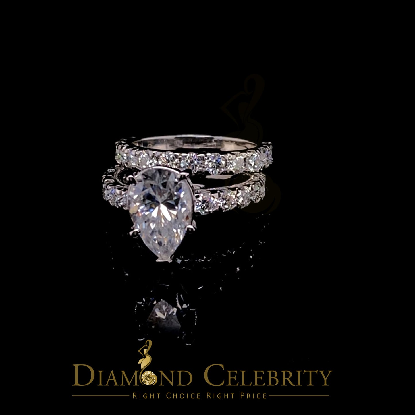 DiamondCelebritees 7.00ct Moissanite White Sterling Silver Men/ Women Bridal Ring Pear Shape Size 8