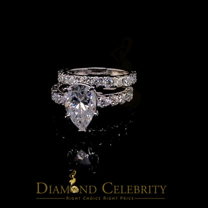 DiamondCelebritees 7.00ct Moissanite White Sterling Silver Men/ Women Bridal Ring Pear Shape Size 8