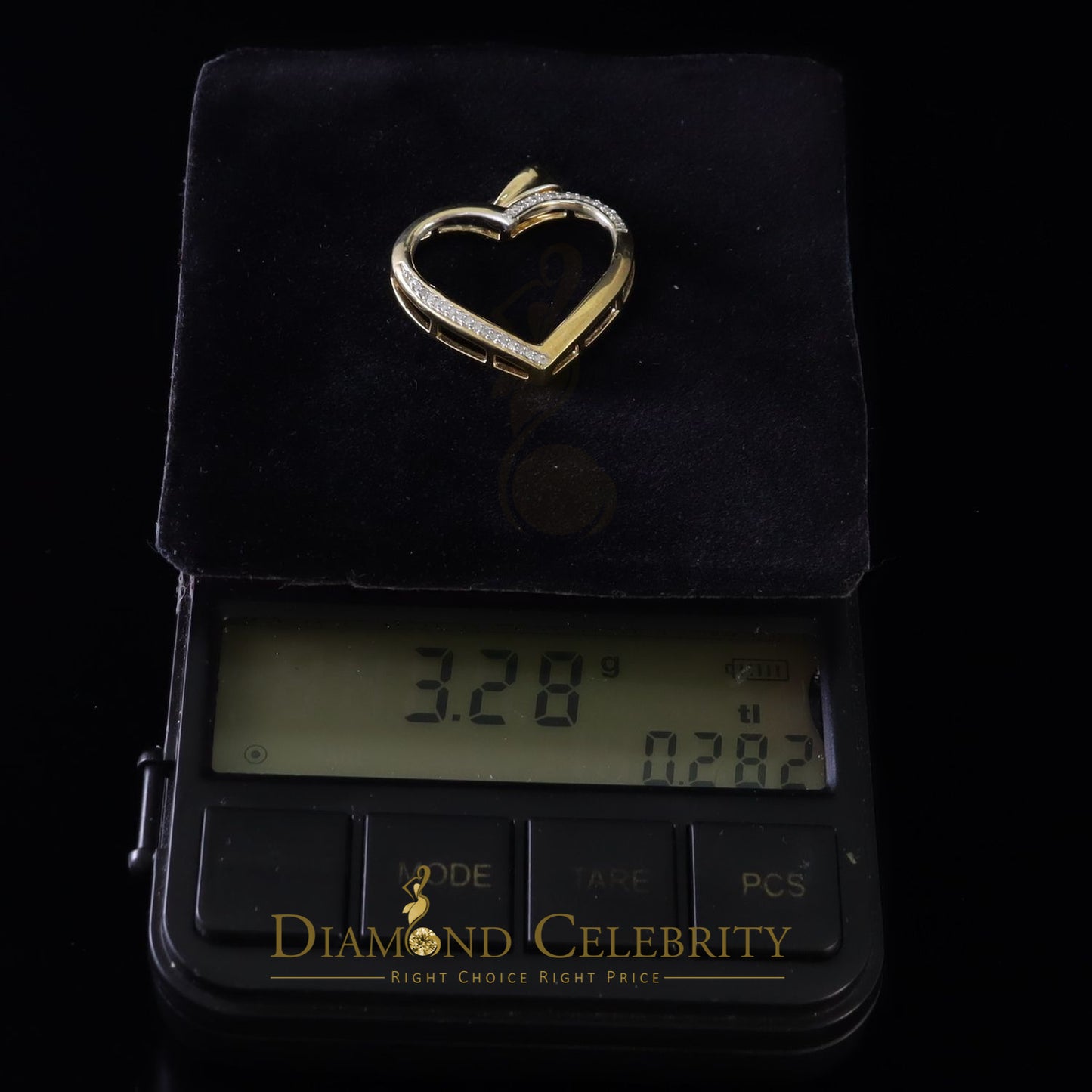 DiamondCelebritees  Real 0.12ct Diamond 925 Sterling Silver HEART Charm Necklace Yellow Pendant