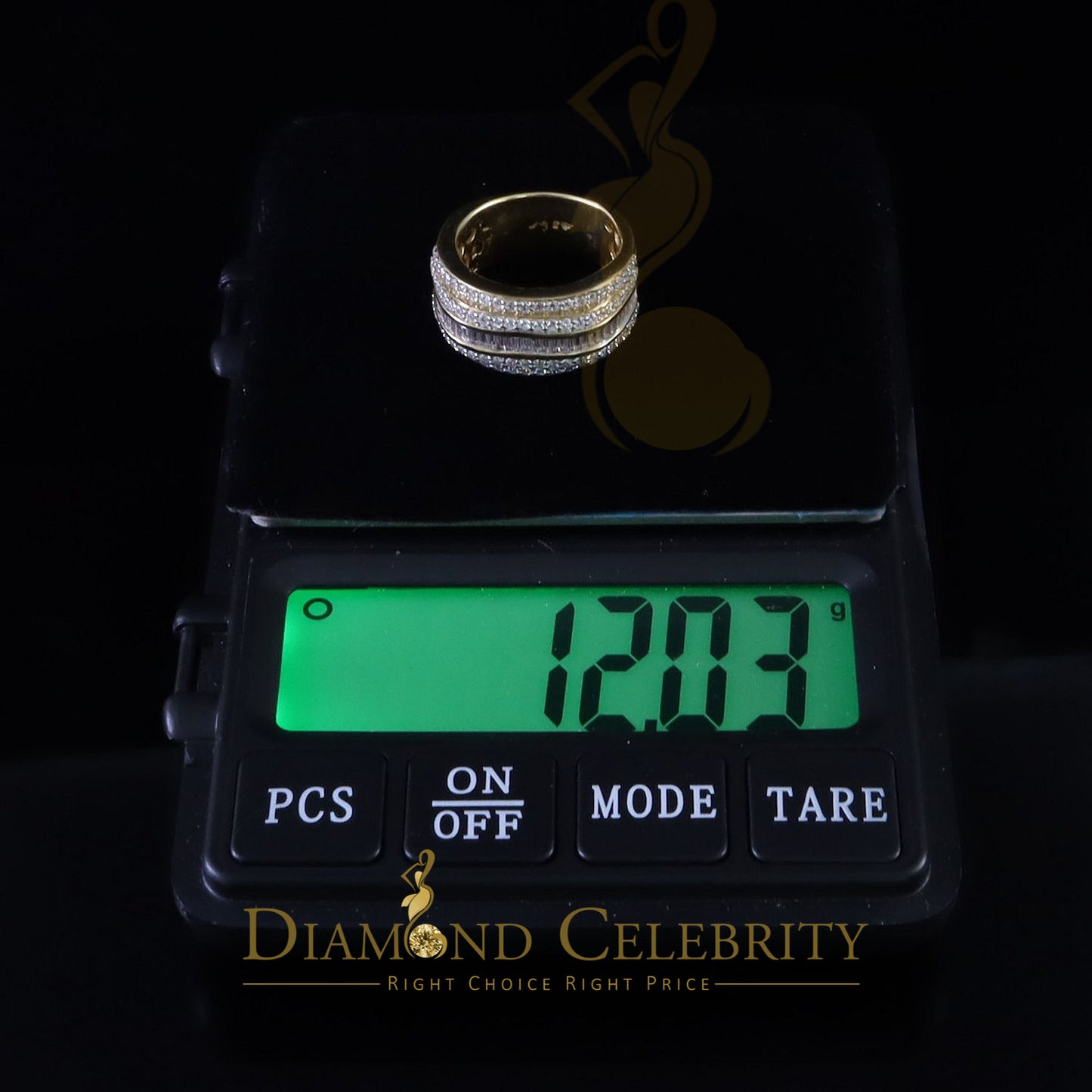 DiamondCelebritees Sterling Yellow Silver 4.50ct Cubic Zirconia ROUND Band Men's Ring Size 8.5