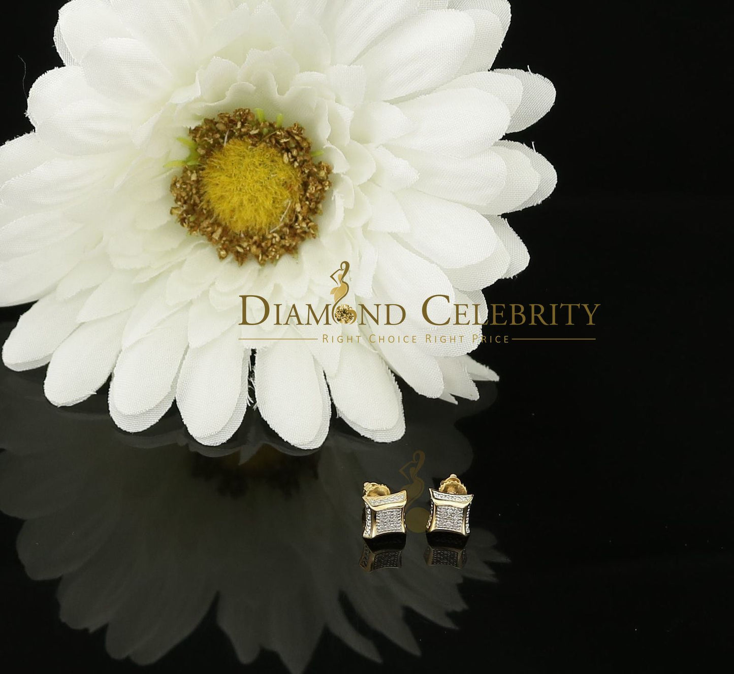 DiamondCelebritees 10K Yellow Real Gold with Real 0.05CT Diamond Men's /Ladies Stud Earring