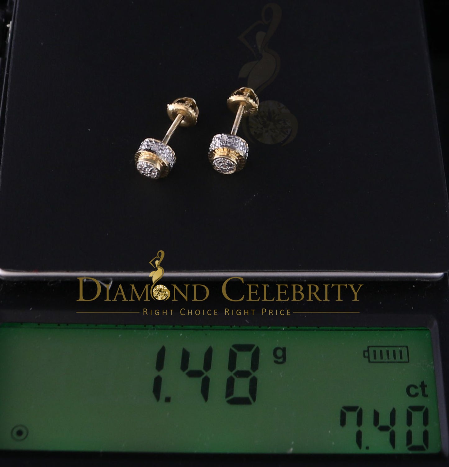 DiamondCelebritees 925 Sterling Silver 0.05ct Diamond for Women's/ Men's Yellow Stud Round Earrings