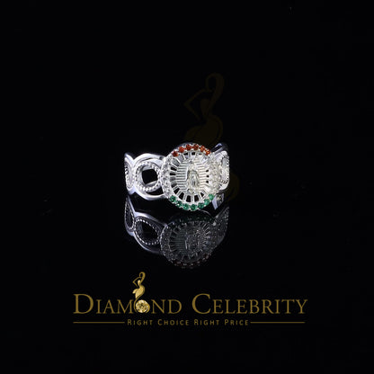 DiamondCelebritees 925 White Virgin Merry Red & Green Round Shape CZ Women's Religious Ring SZ 8
