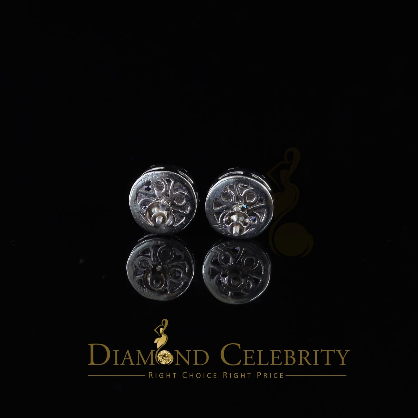DiamondCelebritees  925 Sterling White Silver Cubic Zirconia Women & Men Round Stud Earrings