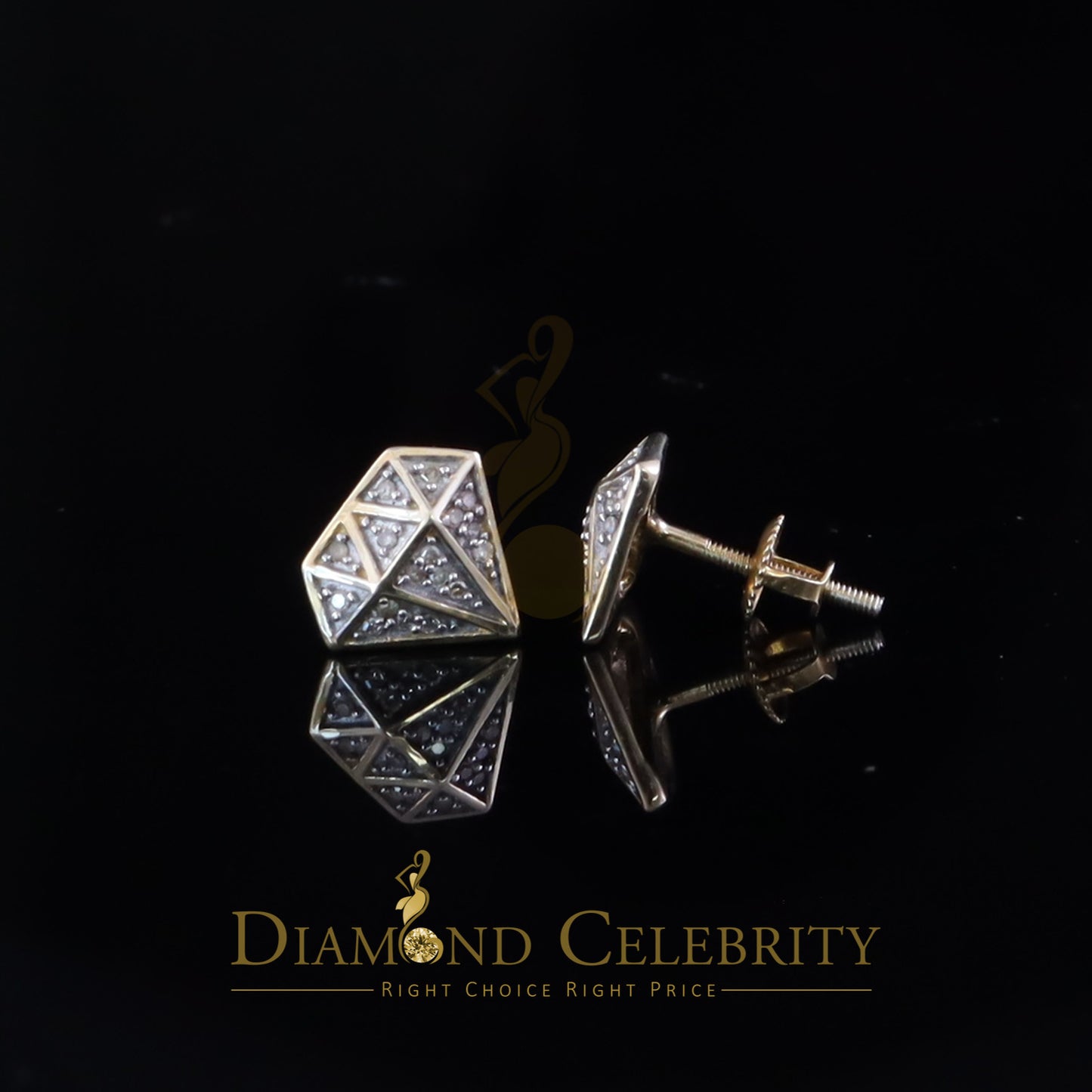 DiamondCelebritees 925 Sterling Silver Diamond 0.10ct Yellow For Men's/Womens Hip Hop Stud Earring