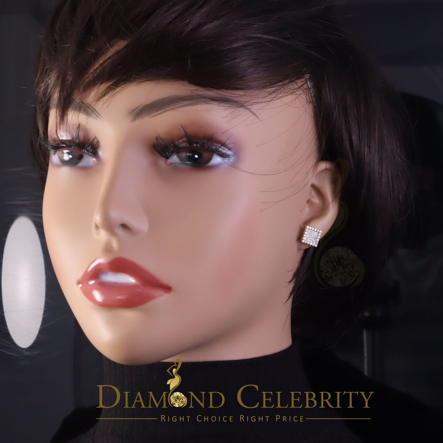 DiamondCelebritees 925 Yellow Silver 0.80ct VVS 'D' Moissanite Square Stud Earring Men's/Womens