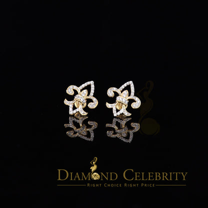 DiamondCelebritees  925 Yellow Silver 0.60ct Cubic Zirconia Fleur de Lis Screw Back Women's Earrings