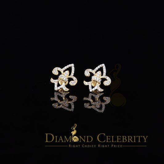 DiamondCelebritees  925 Yellow Silver 0.60ct Cubic Zirconia Fleur de Lis Screw Back Women's Earrings