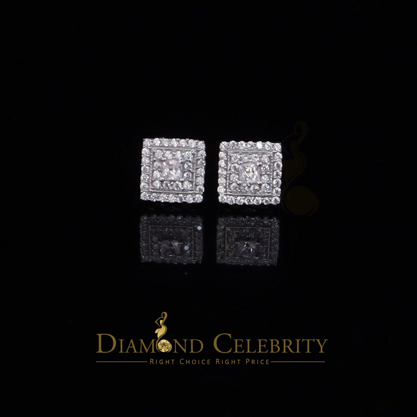 DiamondCelebritees  1.44ct Cubic Zirconia 925 White Sterling Silver Women's Hip Hop Square Earrings