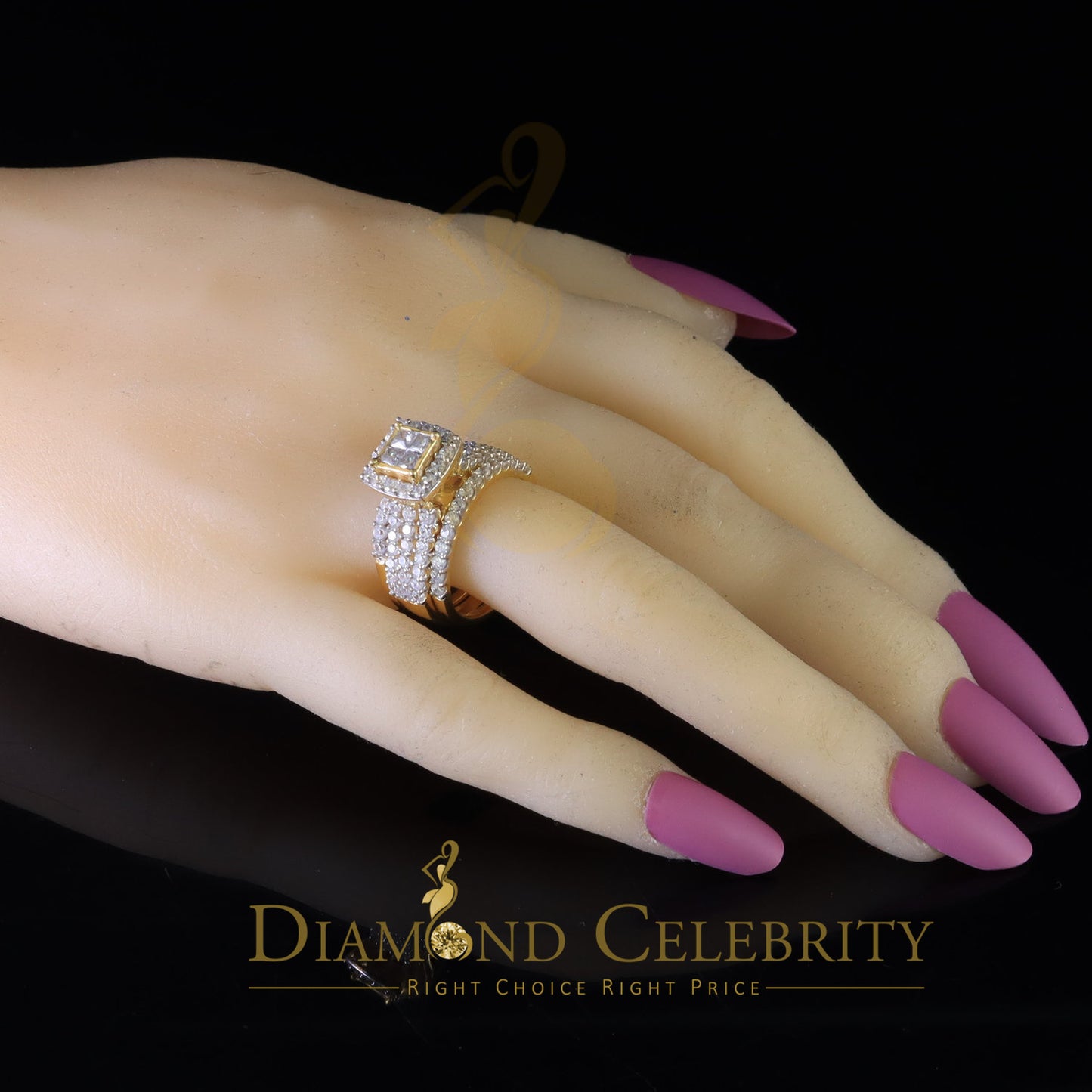 DiamondCelebritees 4.0ct Cubic Zirconia Sterling Yellow Silver Square Bridal Womens Ring Size 7.5