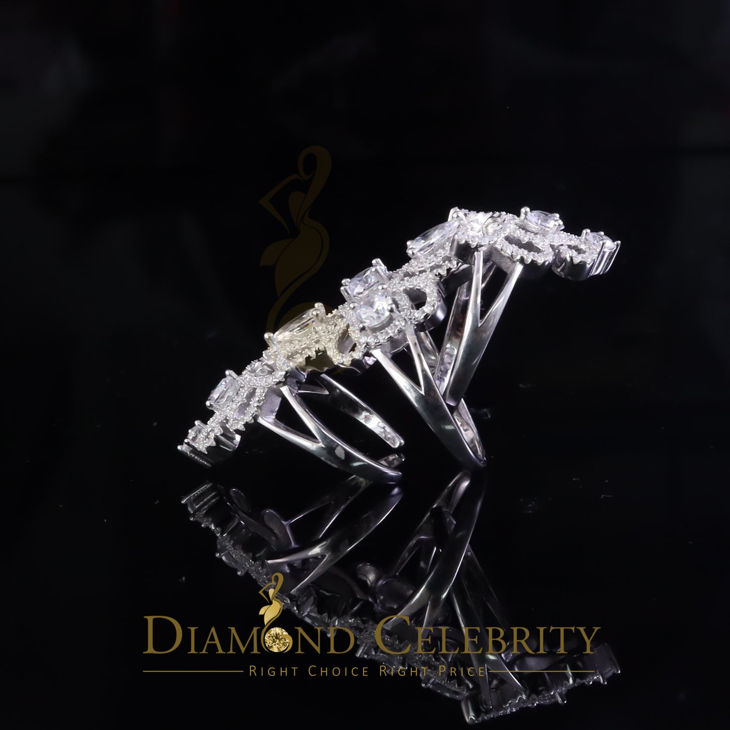 DiamondCelebritees 925 Sterling Silver 4.00ct Cubic Zirconia White Large Flower Womens Ring Size 6