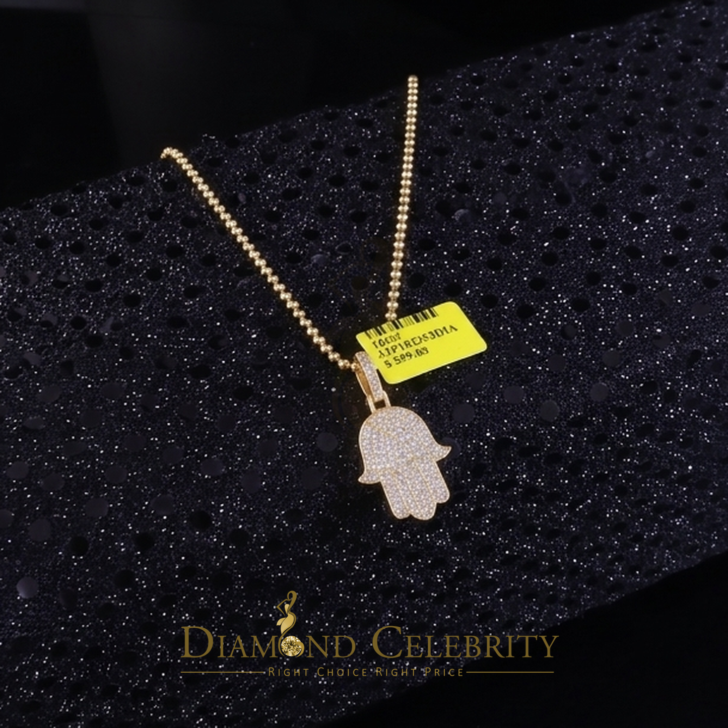 DiamondCelebritees  Real 0.33ct Diamond 925 Sterling Silver HAMSA Charm Necklace Pendant in Yellow