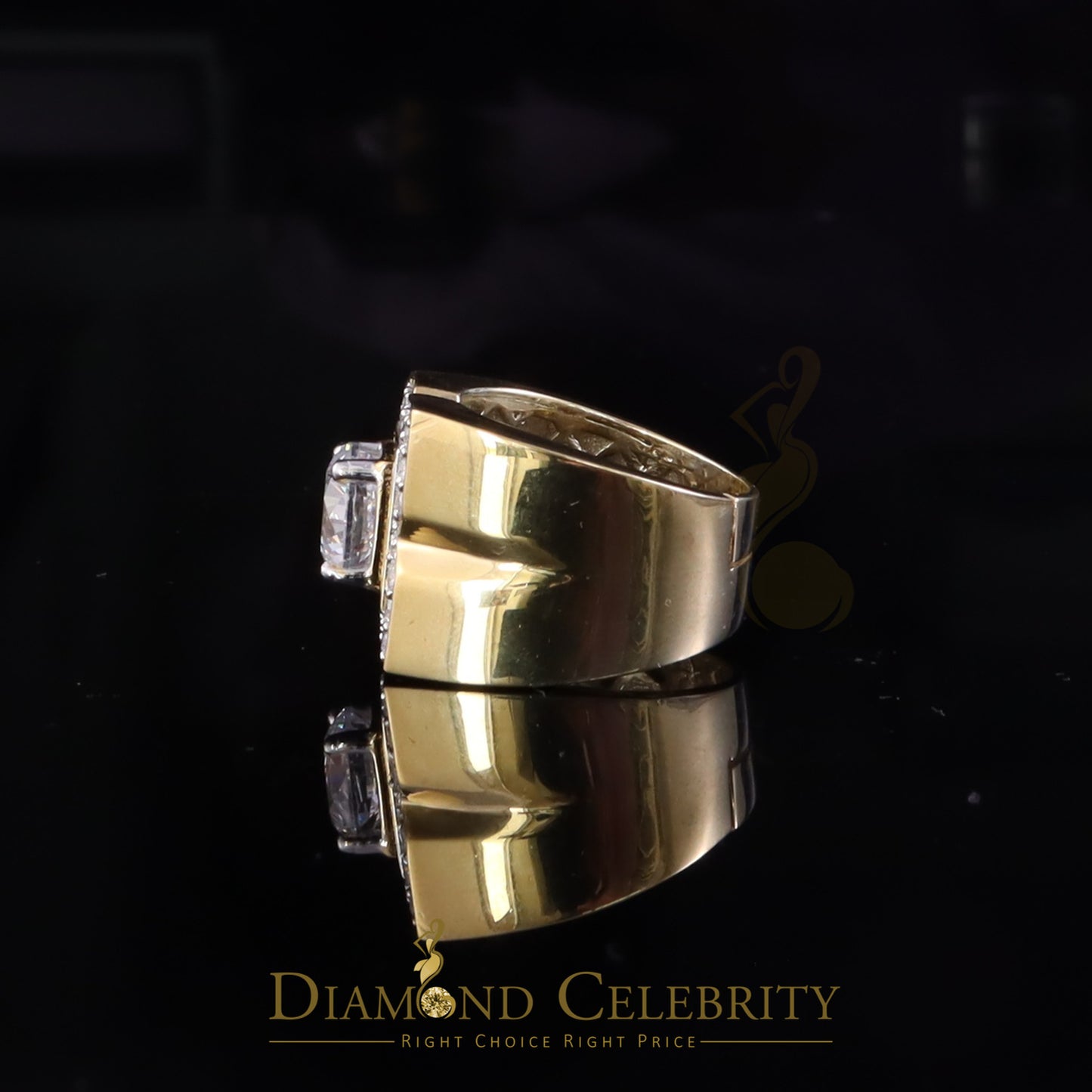 DiamondCelebritees 4.50ct Cubic Zirconia Yellow 925 Silver Men's Adjustable Ring SZ From 9 to 11