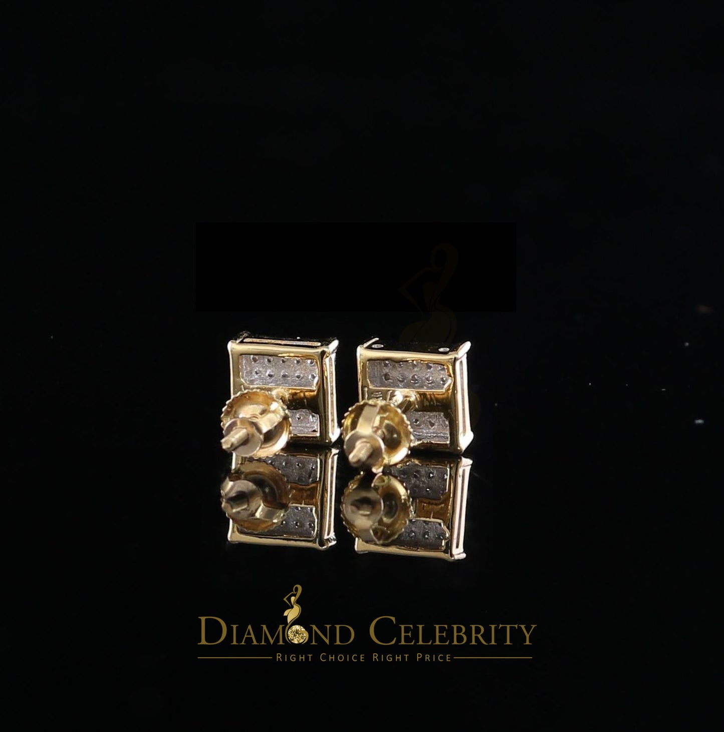 DiamondCelebritees Real 10k Yellow Gold Square Stud Earrings with 0.15CT Real Diamonds