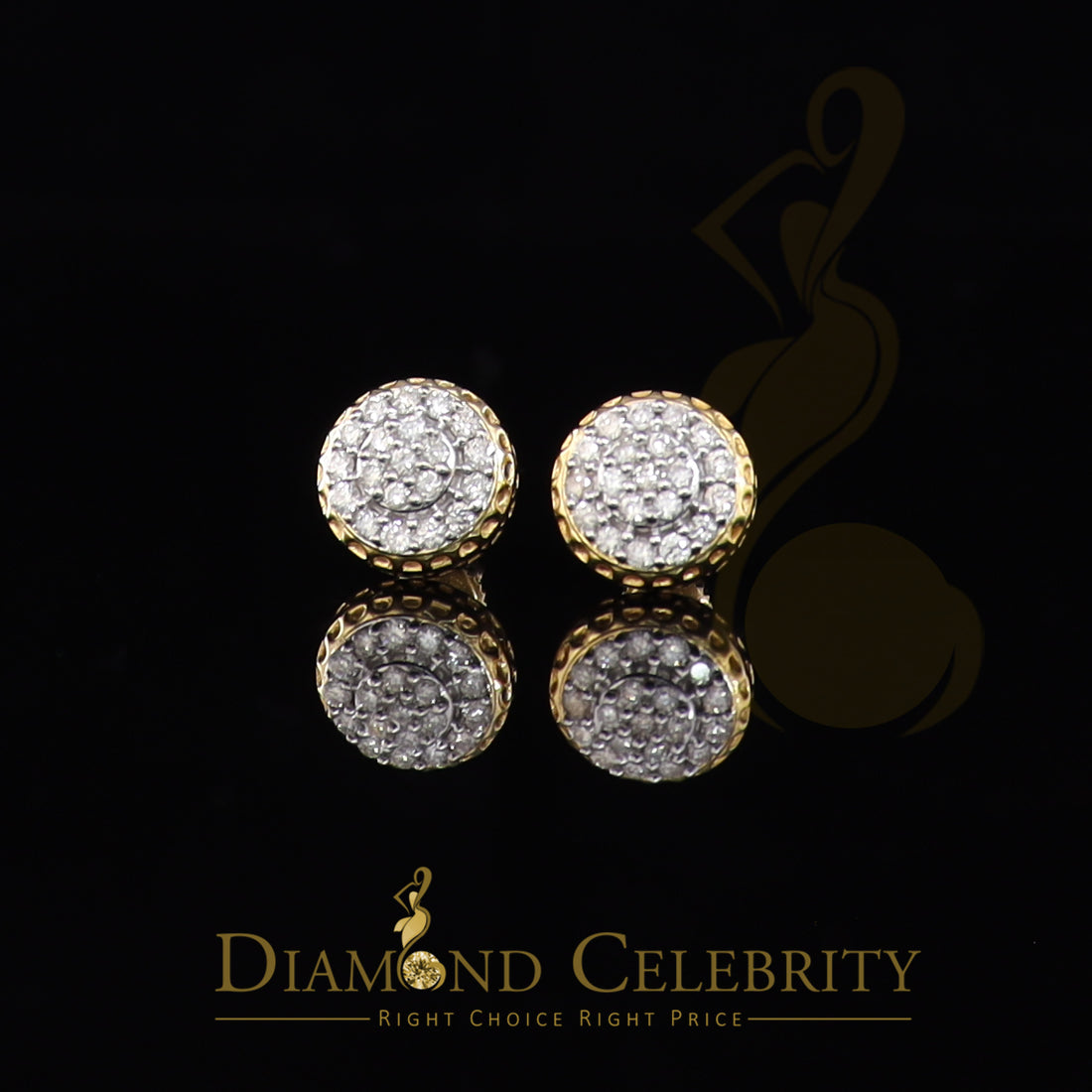 DiamondCelebritees 10K Real Yellow Gold with 0.33 CT Real Diamond Round Stud Earrings