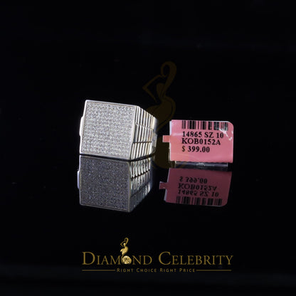 DiamondCelebritees 925 Silver White 1.70ct Cubic Zirconia Wide Square Cocktail Men's Ring Size 10
