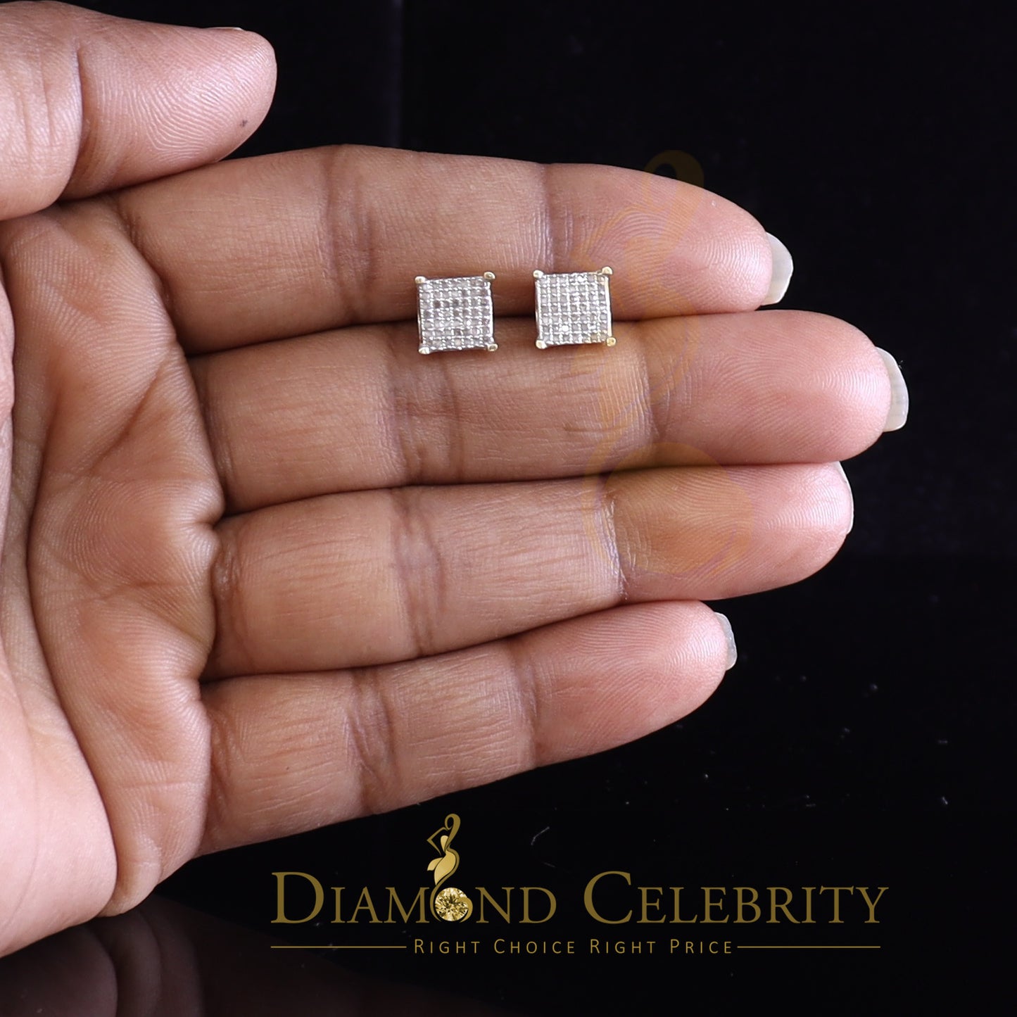 DiamondCelebritees Aretes Para Hombre 925 Yellow Silver 0.25ct Square Diamond Stud men's Earrings