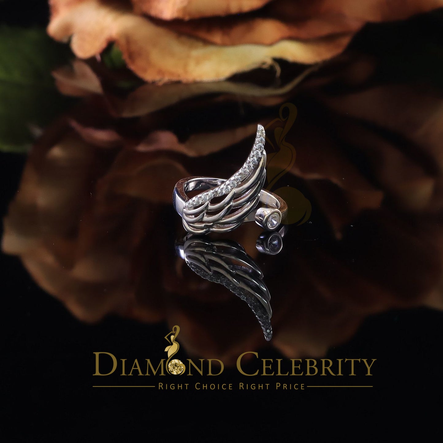 DiamondCelebritees 925 Sterling White Silver with 1.50ct Cubic Zirconia Angel Wing Ring Size 7.5