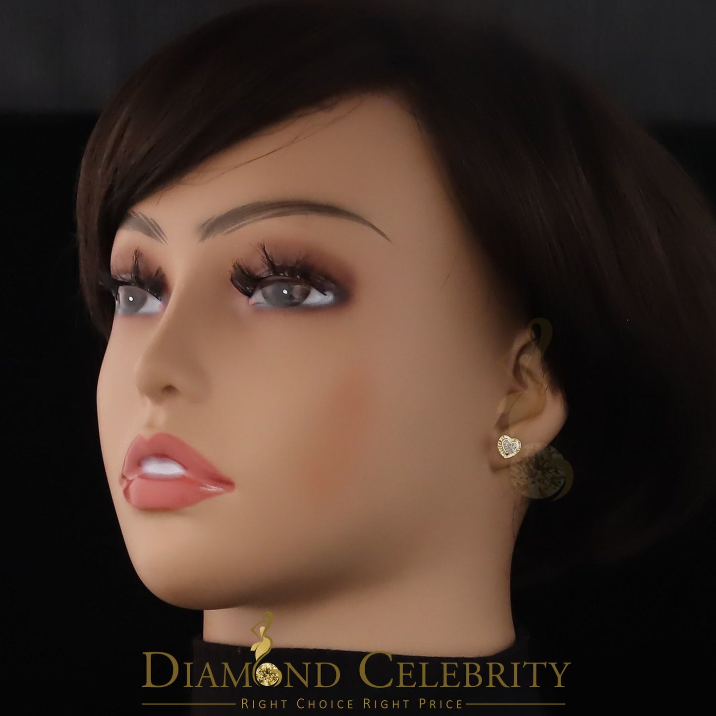 DiamondCelebritees Aretes Para Hombre Heart 925 Yellow Silver 0.10ct Diamond Women & Men Earrings