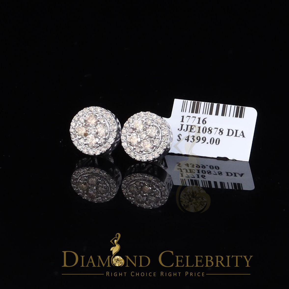 DiamondCelebritees 10K Real White Gold Real Diamond 1.25CT Men's/Women's Stud Round Earring