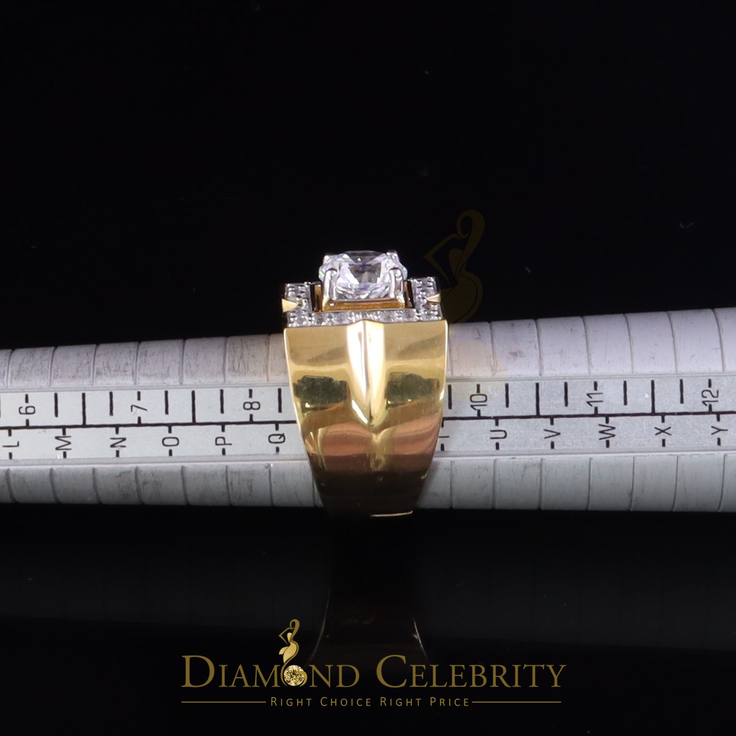 DiamondCelebritees 4.50ct Cubic Zirconia Yellow 925 Silver Men's Adjustable Ring SZ From 9 to 11