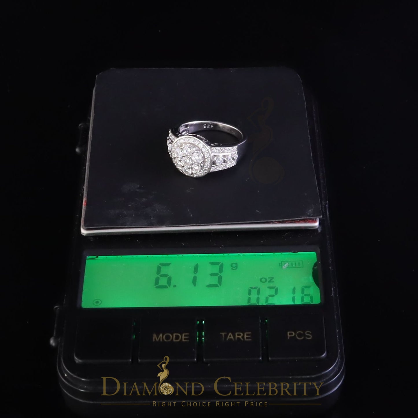 DiamondCelebritees 925 White Silver 2.10ct Cubic Zirconia Round Engagement For Women's Ring Size 07