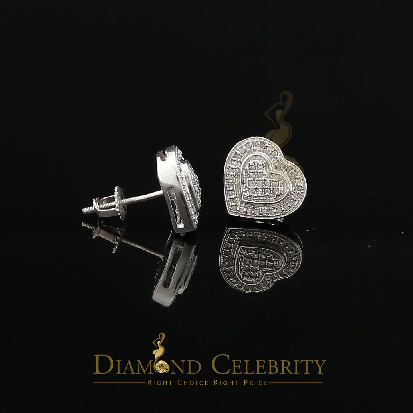 DiamondCelebritees Aretes Para Hombre Heart 925 White Silver 0.20ct Diamond Women's /Men's Earring