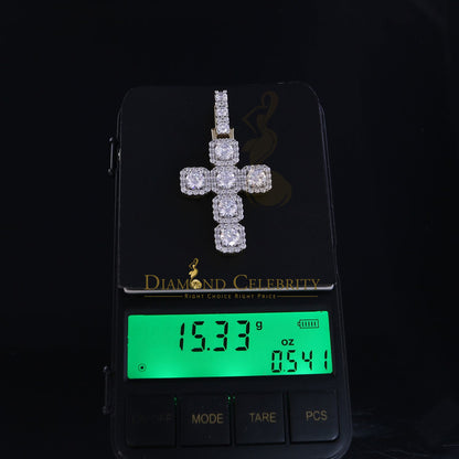 DiamondCelebritees Yellow 925 Sterling Silver Cross Fashion Pendant 8.03ct Cubic Zirconia Stone